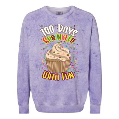 Girls 100 Days Sprinkled With Fun Cupcake 100th School Day Great Gift Colorblast Crewneck Sweatshirt