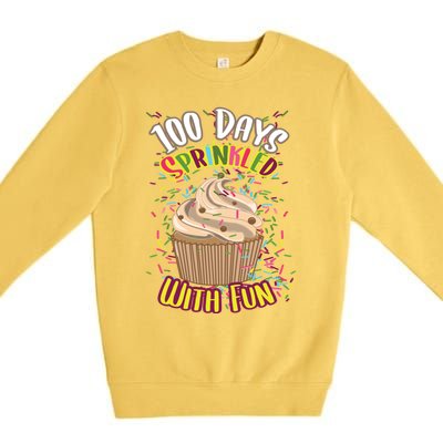 Girls 100 Days Sprinkled With Fun Cupcake 100th School Day Great Gift Premium Crewneck Sweatshirt