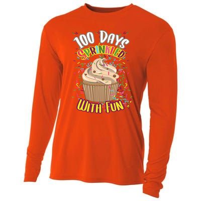 Girls 100 Days Sprinkled With Fun Cupcake 100th School Day Great Gift Cooling Performance Long Sleeve Crew