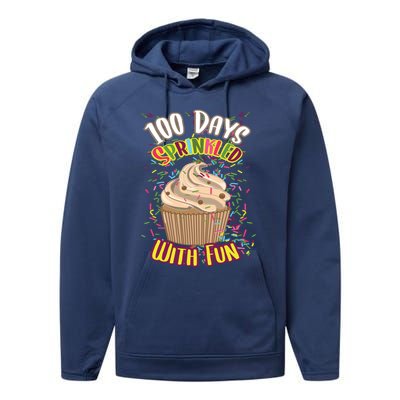 Girls 100 Days Sprinkled With Fun Cupcake 100th School Day Great Gift Performance Fleece Hoodie