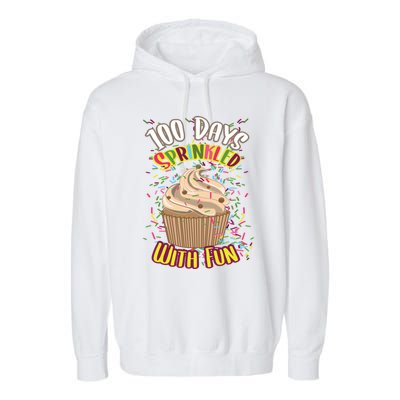 Girls 100 Days Sprinkled With Fun Cupcake 100th School Day Great Gift Garment-Dyed Fleece Hoodie