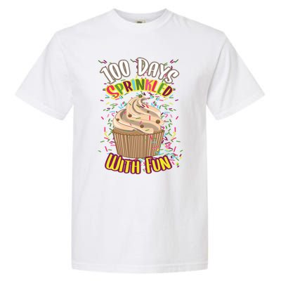 Girls 100 Days Sprinkled With Fun Cupcake 100th School Day Great Gift Garment-Dyed Heavyweight T-Shirt