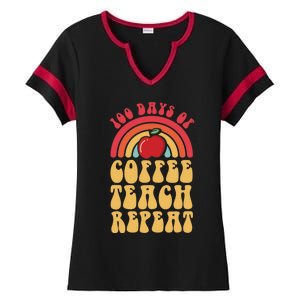 Groovy 100 Days Of Coffee Teach Repeat Retro Gift Ladies Halftime Notch Neck Tee