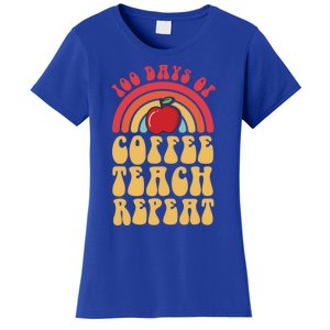 Groovy 100 Days Of Coffee Teach Repeat Retro Gift Women's T-Shirt