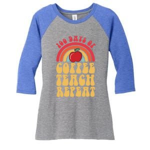 Groovy 100 Days Of Coffee Teach Repeat Retro Gift Women's Tri-Blend 3/4-Sleeve Raglan Shirt