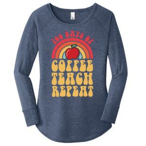 Groovy 100 Days Of Coffee Teach Repeat Retro Gift Women's Perfect Tri Tunic Long Sleeve Shirt