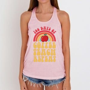 Groovy 100 Days Of Coffee Teach Repeat Retro Gift Women's Knotted Racerback Tank