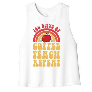 Groovy 100 Days Of Coffee Teach Repeat Retro Gift Women's Racerback Cropped Tank