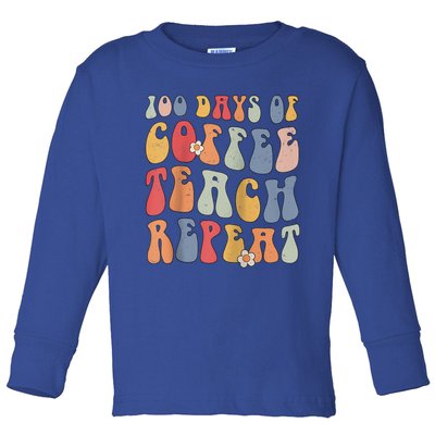 Groovy 100 Days Of Coffee Teach Repeat Retro Cool Gift Toddler Long Sleeve Shirt