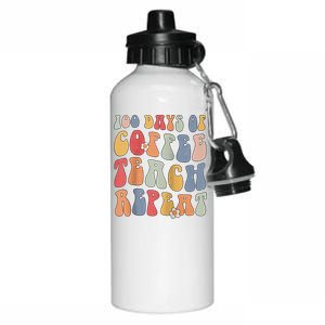 Groovy 100 Days Of Coffee Teach Repeat Retro Cool Gift Aluminum Water Bottle