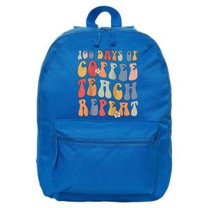 Groovy 100 Days Of Coffee Teach Repeat Retro Cute Gift 16 in Basic Backpack