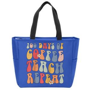 Groovy 100 Days Of Coffee Teach Repeat Retro Cute Gift Zip Tote Bag