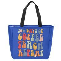 Groovy 100 Days Of Coffee Teach Repeat Retro Cute Gift Zip Tote Bag