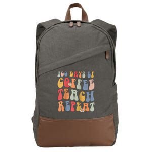 Groovy 100 Days Of Coffee Teach Repeat Retro Cute Gift Cotton Canvas Backpack