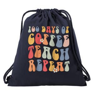 Groovy 100 Days Of Coffee Teach Repeat Retro Cute Gift Drawstring Bag