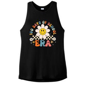 Groovy 100 Days Of School Era Flower 100th Day Teachers Ladies PosiCharge Tri-Blend Wicking Tank