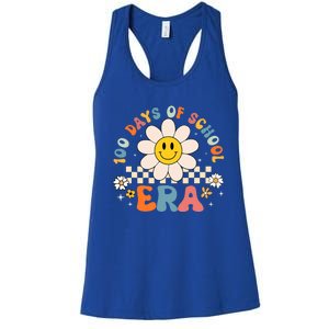 Groovy 100 Days Of School Era Flower 100th Day Teachers Women's Racerback Tank