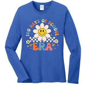 Groovy 100 Days Of School Era Flower 100th Day Teachers Ladies Long Sleeve Shirt