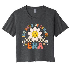 Groovy 100 Days Of School Era Flower 100th Day Teachers Women's Crop Top Tee