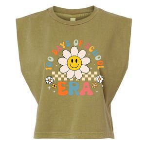 Groovy 100 Days Of School Era Flower 100th Day Teachers Garment-Dyed Women's Muscle Tee