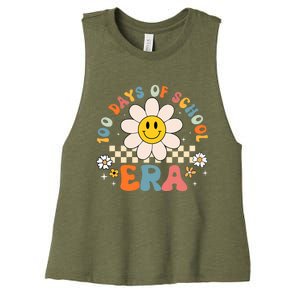 Groovy 100 Days Of School Era Flower 100th Day Teachers Women's Racerback Cropped Tank