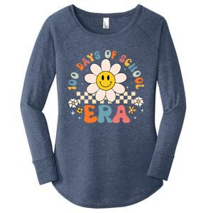 Groovy 100 Days Of School Era Flower 100th Day Teachers Women's Perfect Tri Tunic Long Sleeve Shirt