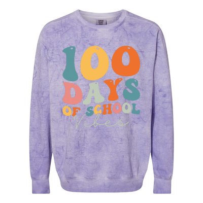 Groovy 100 Days Of School Vibes Teacher Colorblast Crewneck Sweatshirt