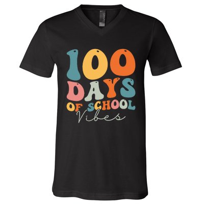 Groovy 100 Days Of School Vibes Teacher V-Neck T-Shirt