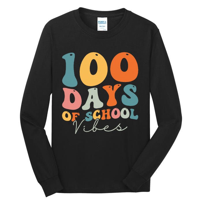 Groovy 100 Days Of School Vibes Teacher Tall Long Sleeve T-Shirt