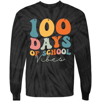 Groovy 100 Days Of School Vibes Teacher Tie-Dye Long Sleeve Shirt