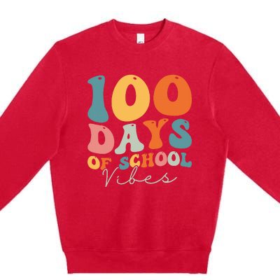 Groovy 100 Days Of School Vibes Teacher Premium Crewneck Sweatshirt