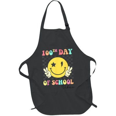 Groovy 100th Day Of School Vibes Cute 100 Days Of School Full-Length Apron With Pockets