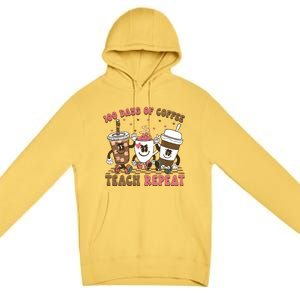 Groovy 100 Days Of Coffee Teach Repeat Cute Coffee Class Cute Gift Premium Pullover Hoodie