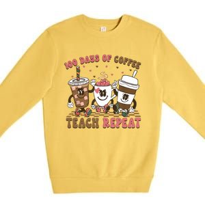 Groovy 100 Days Of Coffee Teach Repeat Cute Coffee Class Cute Gift Premium Crewneck Sweatshirt