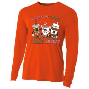 Groovy 100 Days Of Coffee Teach Repeat Cute Coffee Class Cute Gift Cooling Performance Long Sleeve Crew