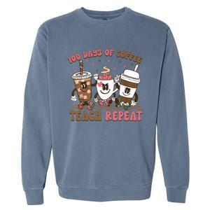 Groovy 100 Days Of Coffee Teach Repeat Cute Coffee Class Cute Gift Garment-Dyed Sweatshirt