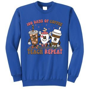 Groovy 100 Days Of Coffee Teach Repeat Cute Coffee Class Cute Gift Sweatshirt