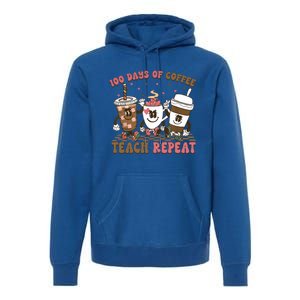 Groovy 100 Days Of Coffee Teach Repeat Cute Coffee Class Cute Gift Premium Hoodie