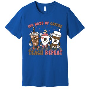 Groovy 100 Days Of Coffee Teach Repeat Cute Coffee Class Cute Gift Premium T-Shirt