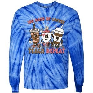 Groovy 100 Days Of Coffee Teach Repeat Cute Coffee Class Cute Gift Tie-Dye Long Sleeve Shirt