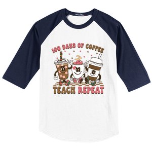 Groovy 100 Days Of Coffee Teach Repeat Cute Coffee Class Cute Gift Baseball Sleeve Shirt