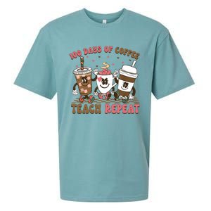 Groovy 100 Days Of Coffee Teach Repeat Cute Coffee Class Cute Gift Sueded Cloud Jersey T-Shirt