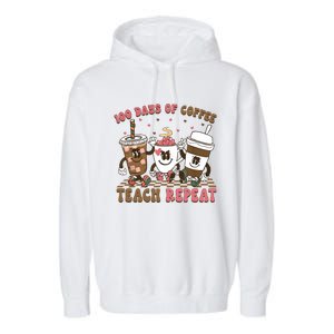 Groovy 100 Days Of Coffee Teach Repeat Cute Coffee Class Cute Gift Garment-Dyed Fleece Hoodie