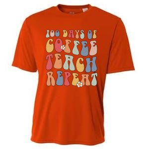 Groovy 100 Days Of Coffee Teach Repeat Retro Cool Gift Cooling Performance Crew T-Shirt