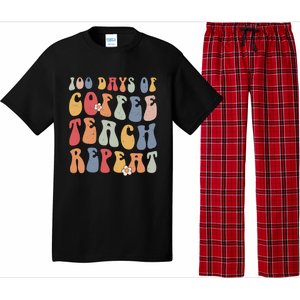 Groovy 100 Days Of Coffee Teach Repeat Retro Cool Gift Pajama Set