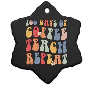 Groovy 100 Days Of Coffee Teach Repeat Retro Cool Gift Ceramic Star Ornament