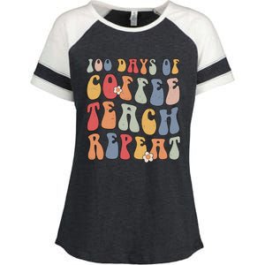 Groovy 100 Days Of Coffee Teach Repeat Retro Cool Gift Enza Ladies Jersey Colorblock Tee