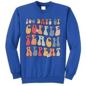 Groovy 100 Days Of Coffee Teach Repeat Retro Cool Gift Sweatshirt