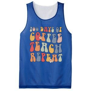 Groovy 100 Days Of Coffee Teach Repeat Retro Cool Gift Mesh Reversible Basketball Jersey Tank