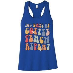 Groovy 100 Days Of Coffee Teach Repeat Retro Cool Gift Women's Racerback Tank